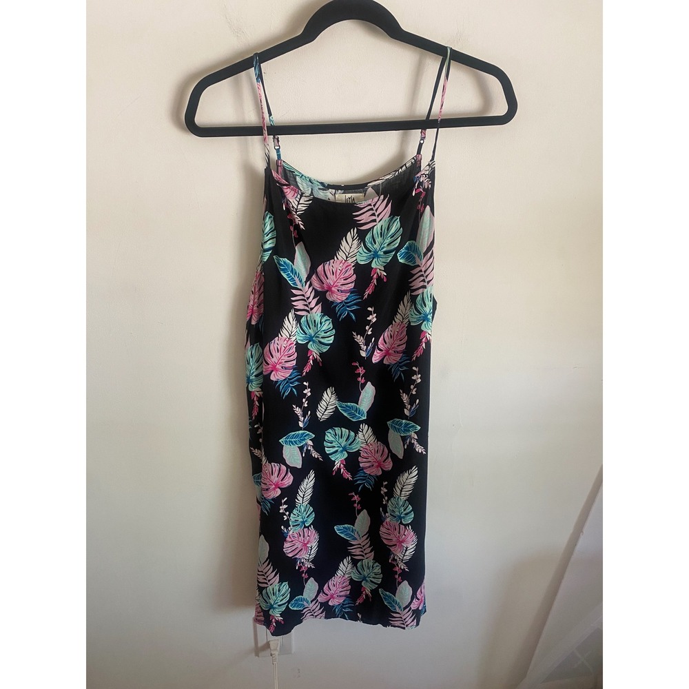 Vans x Leila Hurst Tropical Palm Slip Dress Womens XL Black Pink Teal Mini Rayon